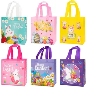 Easter Tote Bags, 6 PCS Reusable Non-Woven Waterproof Easter Bags for Holiday Favors, Kids (22 x 23 x 11 cm)