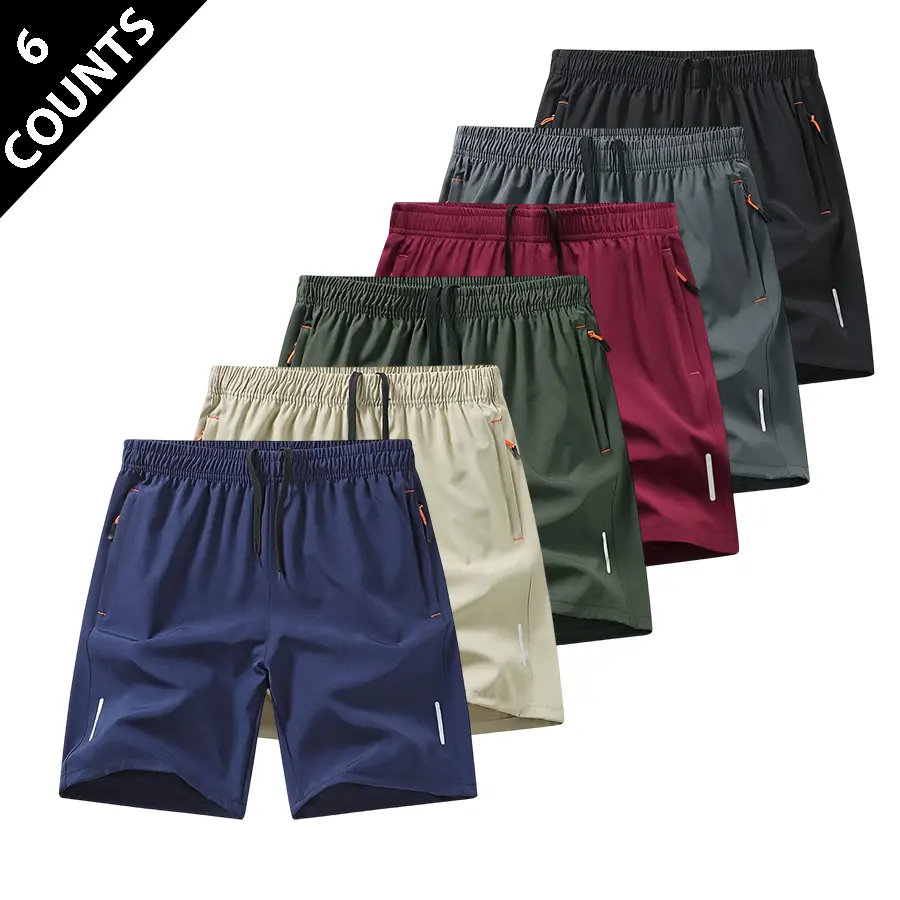 Men's 6-Piece Summer Short Set - Breathable Fitness & Streetwear Sports Shorts, Loose-Fitted Lightweight Quick-Drying Polyester, Plain Beige Tropical Menswear, Drawstring Pants, 5-Sense Gift for Him, TikTok Shop Deal, Breathable Fitness Shorts
