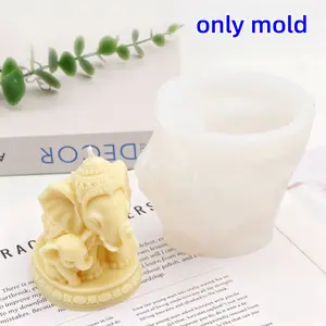 1PC 3D Ganesha & Mother-Calf Elephant Silicone Candle Mold, 2 Styles Hindu Elephant God & Parent Elephant Shape, Non-Stick Easy Release Molds for Scented Candle, Soap, Resin, Plaster Casting, Home Decor Crafts Gift