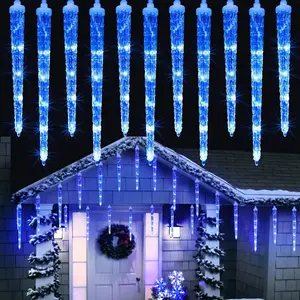 Blue Christmas Icicle Lights, 13FT 20 Tubes 90 LED 8 Modes Icicle Lights with Timer Function,  Connectable Ice String Lights for Holiday  Patio Trees Christmas Decoration