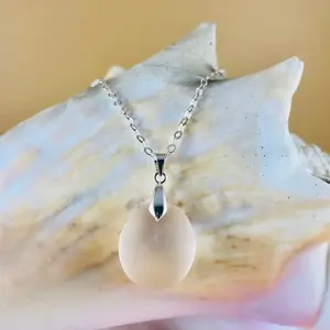Unisex Sea Glass Necklace with Solid Sterling Silver Bail - Simple Peach Sea Glass Pendant Jewelry