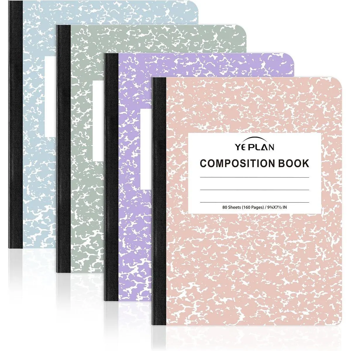 Composition Notebooks 4 pack, Wide Ruled Notebook Paper, 9 3/4" x 7 1/2", 80 Sheets/160 Pages, Aesthetic Marble Composition Notebook for School & Office Supplies (4, Pastel Marble Colors)