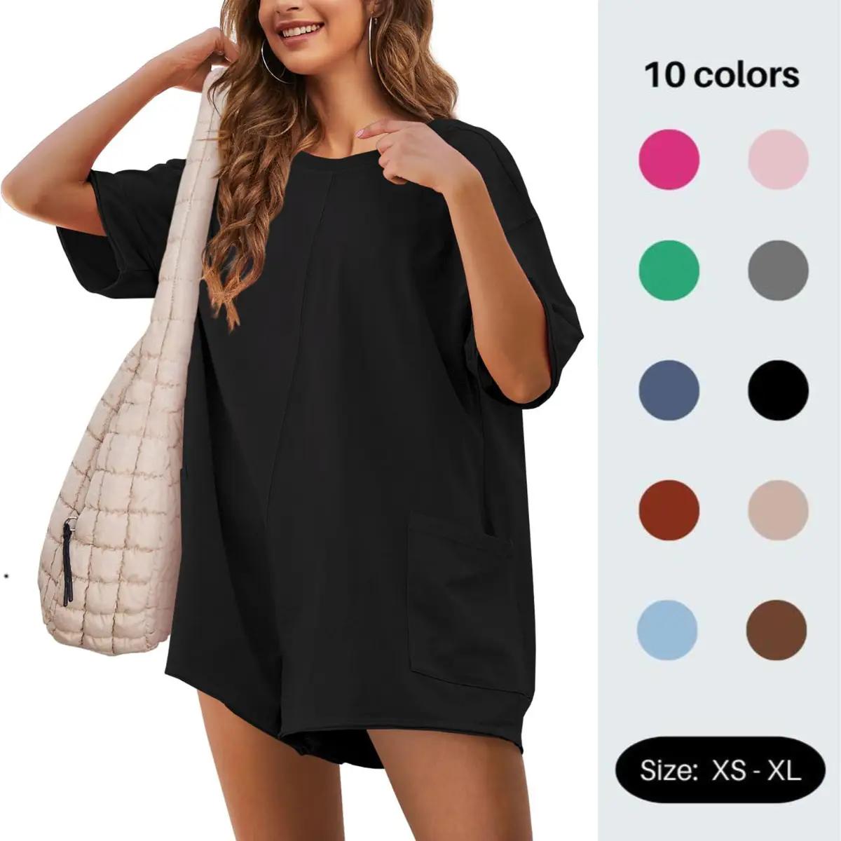 Yeokou Women's Oversized Athletic Jumpsuit Casual Romper Overall Workout Tee Hot Short Romper