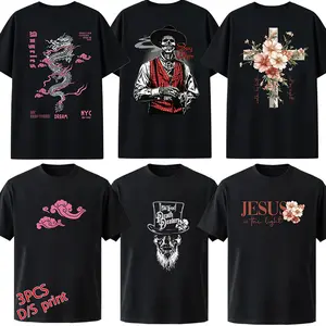 3-pack men’s double-sided print T-shirts, American short-sleeve T-shirts, beautifully patterned T-shirts, fun graphic T-shirts, matching couple short-sleeve T-shirts, versatile double-sided print T-shirts, party wear, short-sleeve double-sided print T-shi