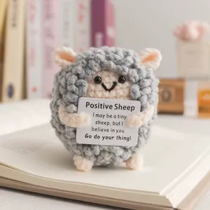 1pc Eid Festival Gift Decoration, Cute Knitted Sheep Ornament with Encouraging Card, Realistic Animal Figurine, Inspirational Quote
