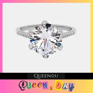 【409】October QUEENSDAY "Deck The Hall"  5 Carat Synthetic Moissanite 6-prongs Paved Ring - Luxurious and Classic Choice for Engagement, Wedding, or Special Events