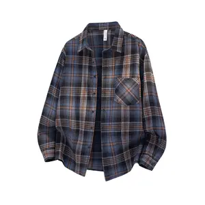 Men’s American retro plaid shirt with contrasting colors for spring—CleanFit brand, relaxed fit, loose and versatile, suitable as outerwear; stylish, casual, minimalist design, high quality. summervibes