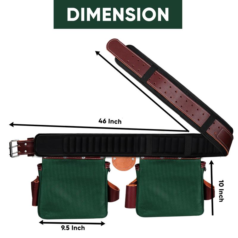 FUERI Heavy Duty Tool Belt for Men 26 Pockets Green & Maroon Nylon Leather Organizer Carpenter Construction Electrician Framing Belt Bag Pouch