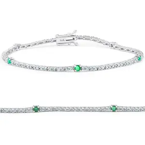 1 1/10 Ct Diamond & Genuine Green Emerald Tennis Bracelet 14k White Gold 7"