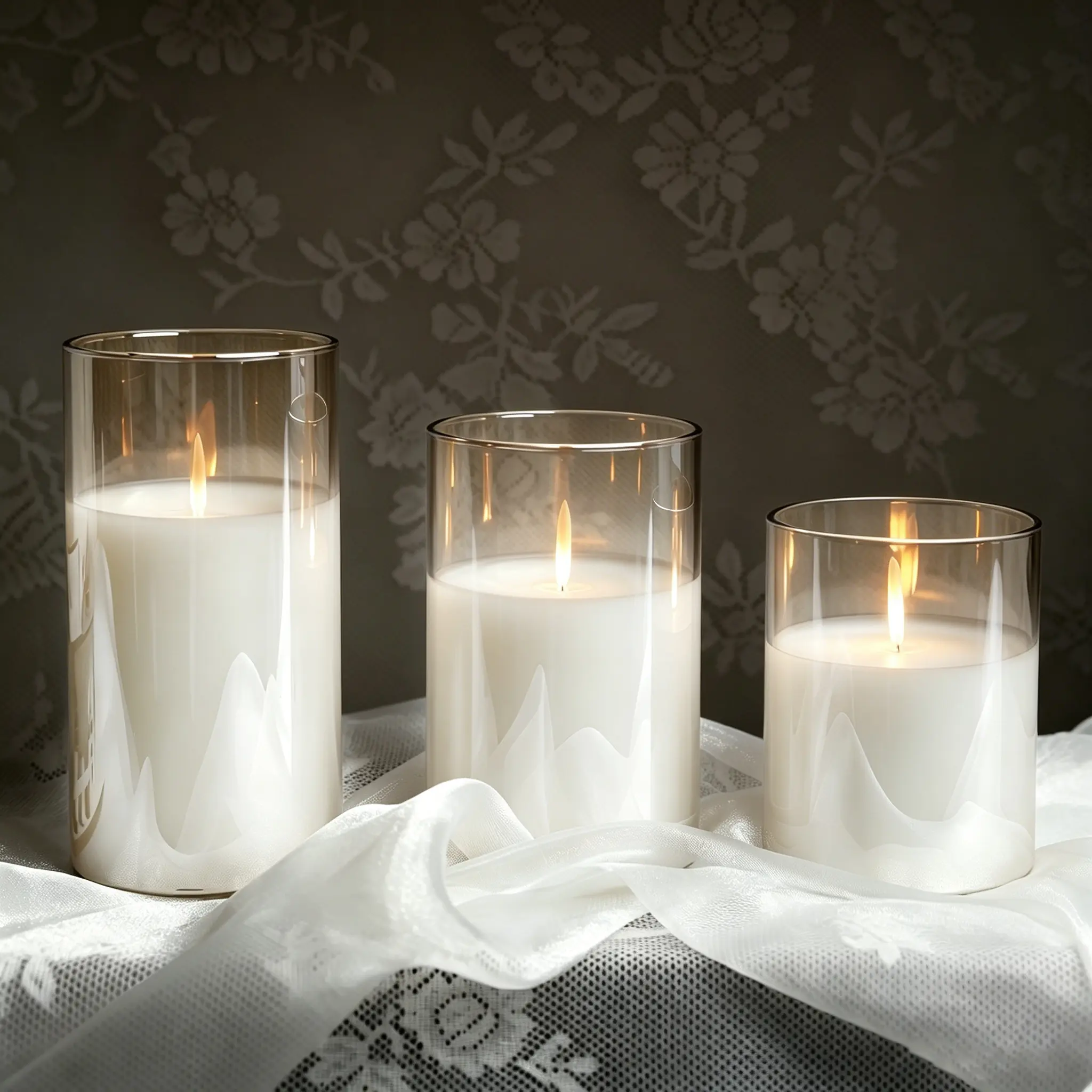 JMTONE Rechargeable Flameless Real Wax LED Candle Lights, 3-Pack Glass Flickering Candles with Remote & Timer, Batteries-Included Home Decor for Weddings, Fall Table Centerpieces
