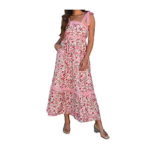 Elegant Sweet Floral Lace Patchwork High Waist Long Dress