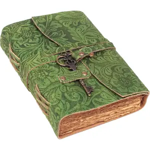 Leather Journal - Antique  Deckle Edge  Paper Leather Bound Journal - Book of adows Journal - Leather Sketchbook - Drawing Journal -   (Green) (8x6)
