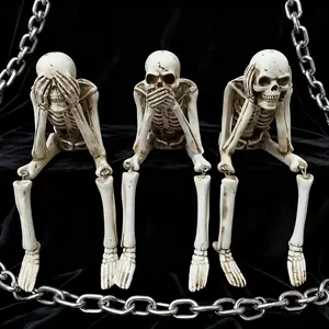 See Hear Speak NO Evil Halloween Skeleton Set of 3 - Resin Sitting Shelf Sitters, Gothic Gadget Crafts Collectible Ornament Figurine for Home Bookshelf/Mantel/Table Ledge, Indoor Party Decor Ornaments