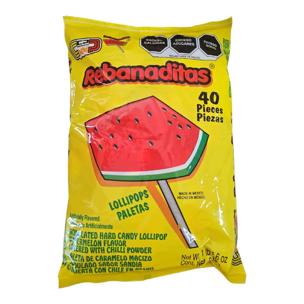 Rebanaditas Watermelon Flavor Lollipops with Chili – 40 Pieces Rebanaditas Watermelon Flavor Lollipops with Chili – 40 Pieces