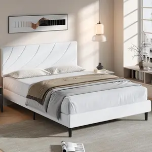 HOMBCK Bed Frames, Bed Frame with Linen Fabric Upholstered Headboard and Wooden Slats Support,Adjustable Headboard, No Box Spring Needed, Noise-Free, Easy Assembly