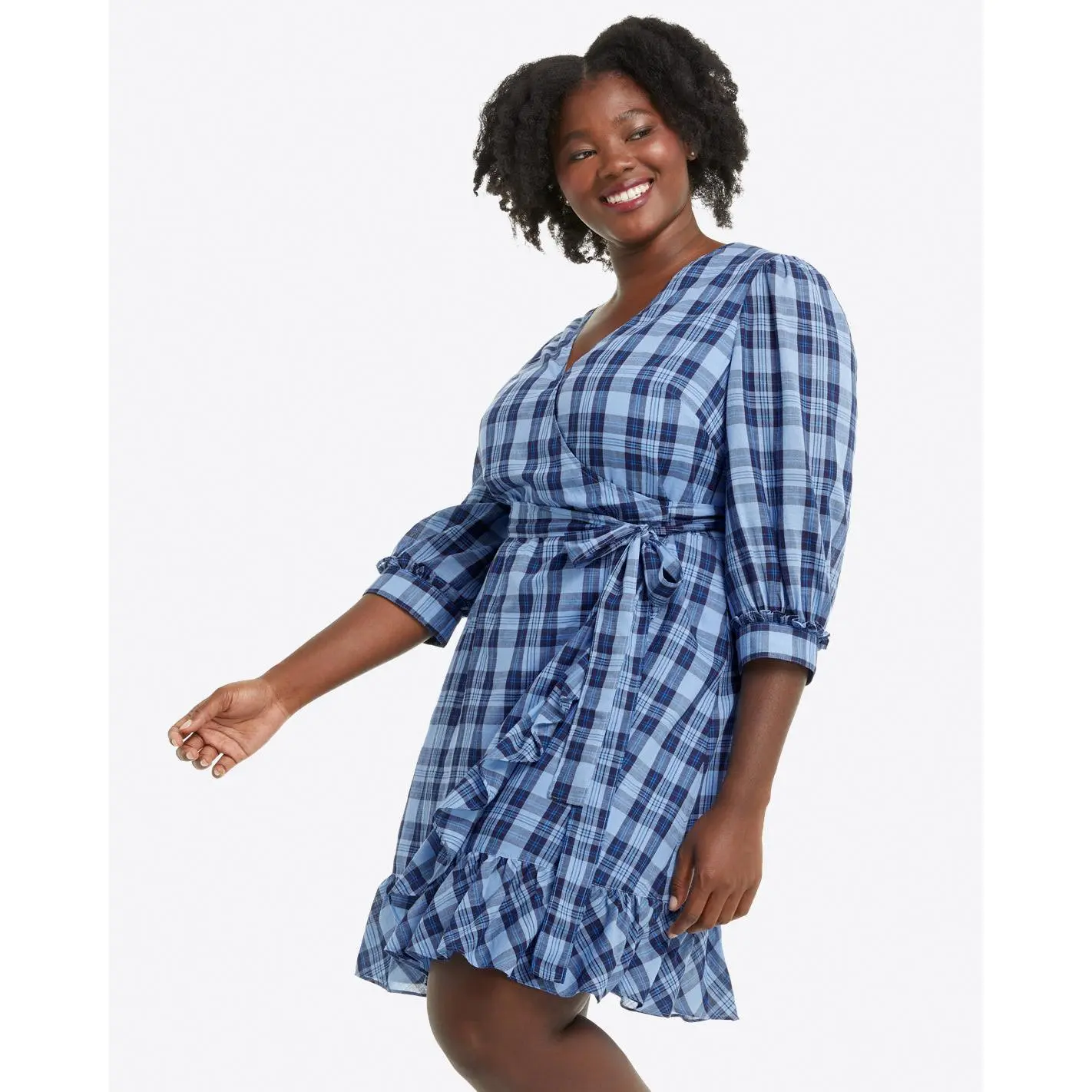 Reba Wrap Dress in Midnight Plaid