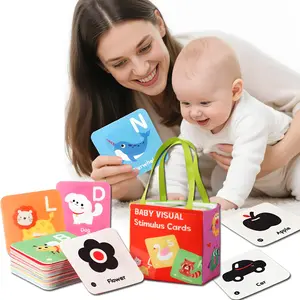 26-Piece Soft Reversible Flashcards, Word Cards for Babies 0-18 Months, Toddler Visual Stimulation, Infant Early Learning Toy with Storage Bag