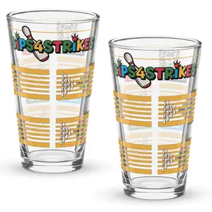 Sips4Strikes, A Blowing Drinking Game, UV Printed Glass, Dishwasher Safe, 16oz, Great for Bowlers and Beer Drinkers