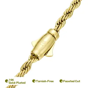 TikTok Trending | 14K Gold Plated Rope Chain Necklace 4mm/6mm  Unisex Iced Shine Rope Chain | Faceted Cut for Extra Sparkle | Tarnish-Resistant Durable Jewelry | 22"/24" Hip Hop Street Style Necklace men's lewis hamilton