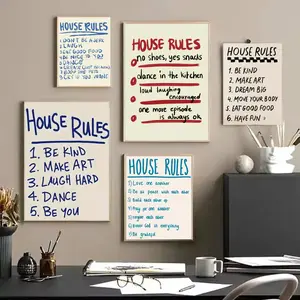 House Rules Poster HD Sticky Waterproof Wall Art | High Quality Print Aesthetic Modern Home Decor Living Bedroom Bathroom hallway Decor Trendy Room Decoration | Multiple Size Options Available
