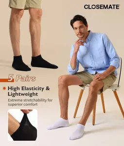 CLOSEMATE Men's Flat-top Socks Soft Breathable Moisture Wicking Socks for Daily Wear 5 Pairs