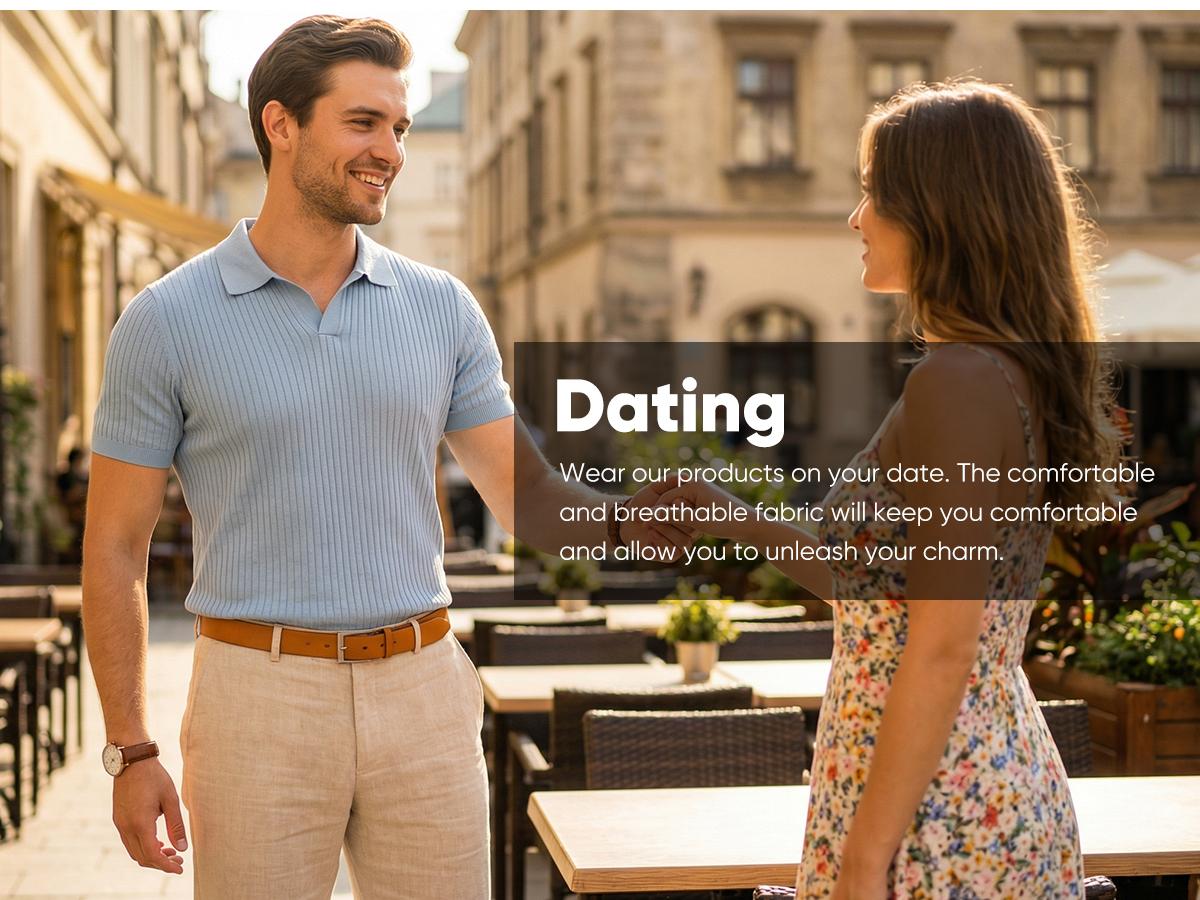 JMIERR 2026 Mens Casual Knit Polo Shirts Stretchy Old Money Textured Short Sleeve Dress Golf Shirts