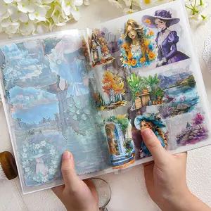 Vintage Flower & Character Pattern Sticker, 20 Sheets/book Scrapbook & Journal Making Material Paper, DIY Decorative Sticker for Water Bottle & Phone Case