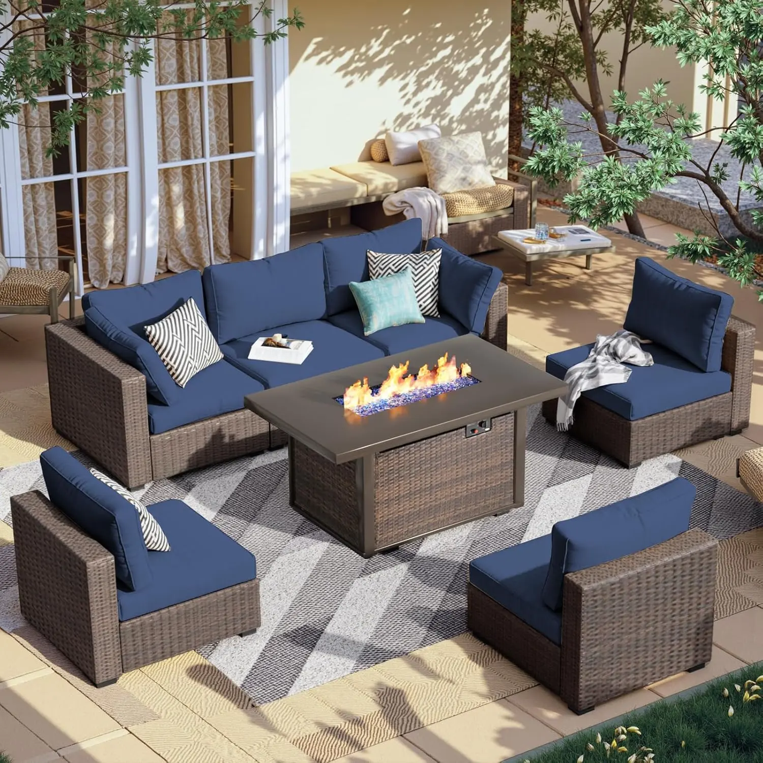 Grezone Patio Furniture Set – Outdoor Sectional Furniture Set with 42" Fire Pit Table, All-Weather Rattan Wicker Sofa Couch for Garden, Backyard (Ships in 1/2/3/4 Packages), Outdoor Furniture Set homeessentials