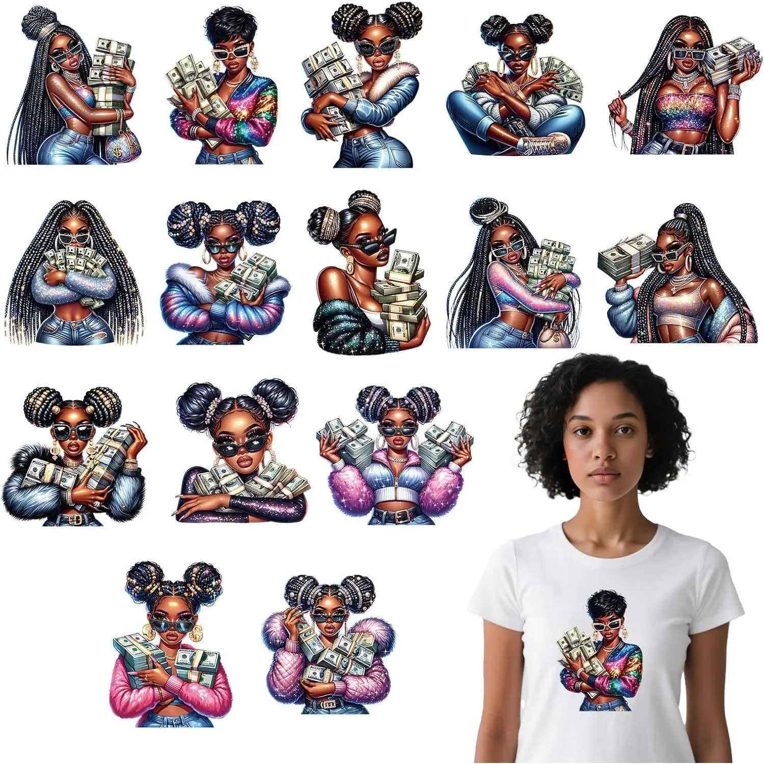15pcs black girl with money