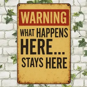 Rustic Iron Metal Tin Sign, What Happens Here Stays Here, Vintage Wall Art, Decorative Plaque, 20x30 Cm, Humorous Decor for Office, Classroom, Home, Restaurant, Bar, Vintage Garage Signs, Yard Sign
