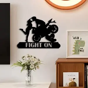 1pc Stylish Couple Motorcycle Metal Wall Art, Stylish Couple Motorcycle Statue Mural, Perfect for Room, Outdoor Fence, Home Decor, New Year Decor, Ideal Gift for Motorcycle Enthusiasts Halloween Christmas decorations