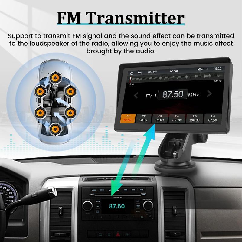 7 Inch Protable Carplay Car Screen, Wireless Android Auto Dash Mount, Car GPS Navigation System with Mirror Link/Bluetooth/FM Transmitter/USB + 12LED Backup Camera