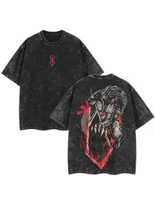 [TD 100%cotton]Retro Vintage Limited Black Swordsman "Guts" - Berserk Anime Double Printed Oversized Washed Tee Unisex Oversize Anime Manga Acid Washed Lightweight Cotton T-Shirt, Hoodies & Sweater Wash Gift For Anime Fan, Anime Lover Anime merchandise