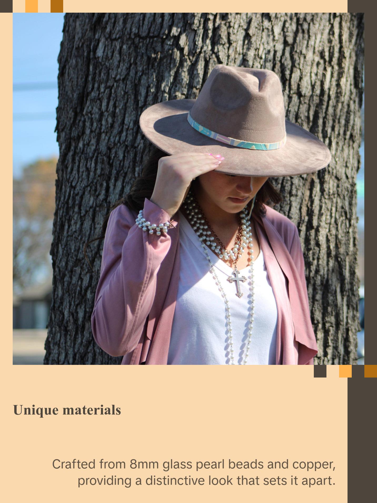 Pearl and Copper Beaded Collar Necklace with Copper Cross 114G