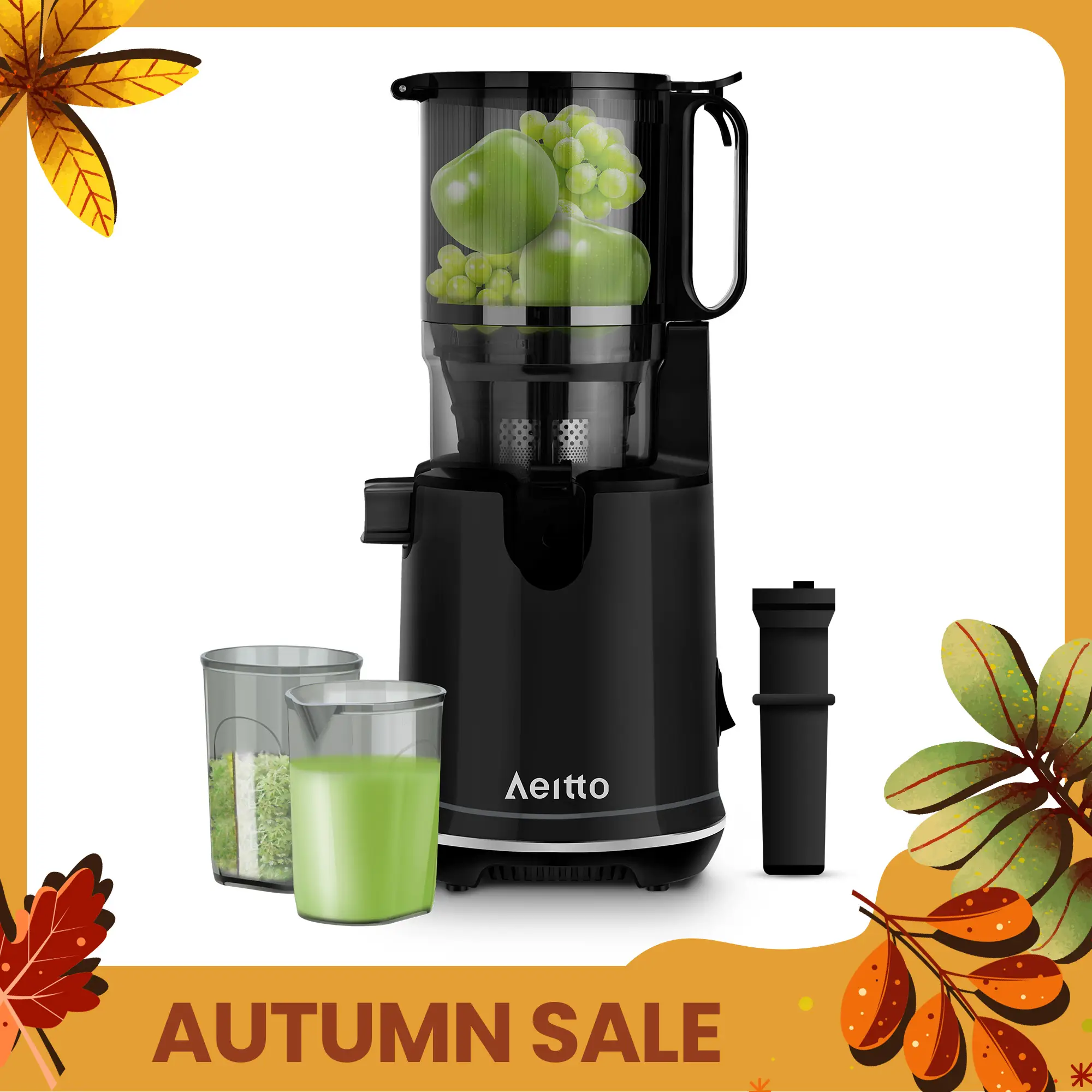 Aeitto Max5 Cold Press Juicer with 5.5" Large Feed Chute,1.7L Large Capacity, 250W Whole Masticating Juicers for Vegetable and Fruit, High Juice Yield