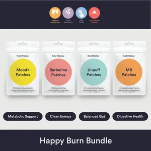 Kind Patches Happy Burn Bundle, Mood+ Patches + MB Patches + Berberine Patches + Unpuff Patches, Metabolic/Mood Support, Clean Energy, Balanced Gut, Digestive Health, Natural Ingredients, Vegan
