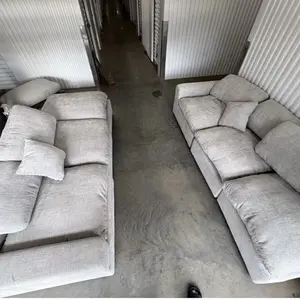 Modern Light-Gray Modular / Sectional Sofa with Deep Cushions & Throw Pillows