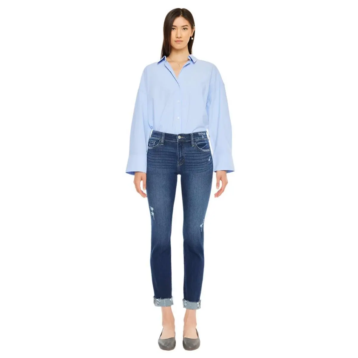 Kancan - Emely Mid-Rise Slim Straight Leg Jeans (27" Inseam) - KC20062D, Denim, Streetwear