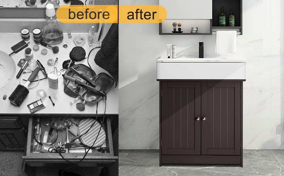 VINGLI Pedestal Sink Cabinet Traditional Under Sink Storage Cabinet Espresso Bathroom Vanity with 2 Doors Adjustabel Shelf 23.6" x 11.8"x 23.6"