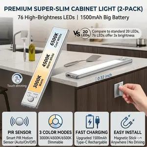 Under Cabinet Lights, Motion Sensor Night Light Indoor, 1500mAh USB Rechargeable Light, Magnetic Installation Dimmable Lights for Kitchen, Wardrobe, Pantry, Closet, Bathroom, Stairs, Sink Cabinet, Garage, Mother's Day gift