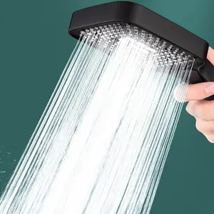 Classic Handheld Shower Head, Square Large Panel, Rain Shower Head, Wall Mounted, Plastic, Flow Control, No Battery Needed, Bathroom, Spa, Home, Hotel Use