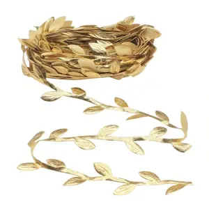 Leaf Ribbon, 10m Vine Leaves Ribbon Trim, Perfect for DIY Crafts, Wreaths, Parties, Weddings (gold)
