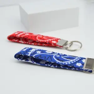 Wristlet Keychain Bandanas - 4 Inch Red and Blue Bandanna Patterns with Metal Key Ring Attachment