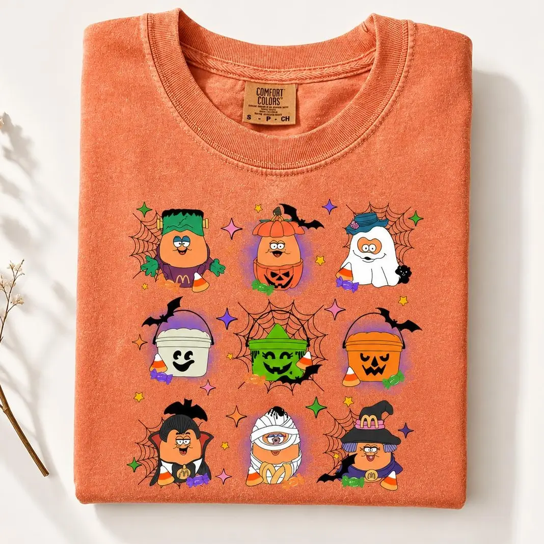 Comfort Colors Spooky Nuggets Meal Bucket Shirt Funny Halloween T‑Shirt Vintage Graphic Tee Retro Spooky Season Top Halloween Party
