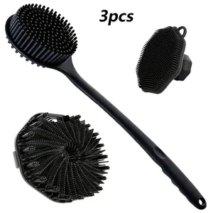 Silicone Bath Body Brush Set, 3-Piece Kit, Shower Body Scrubber, Long Handle Back Scrubber, Exfoliating Body Brush, Face Wash Brush, Soft Silicone Bristles