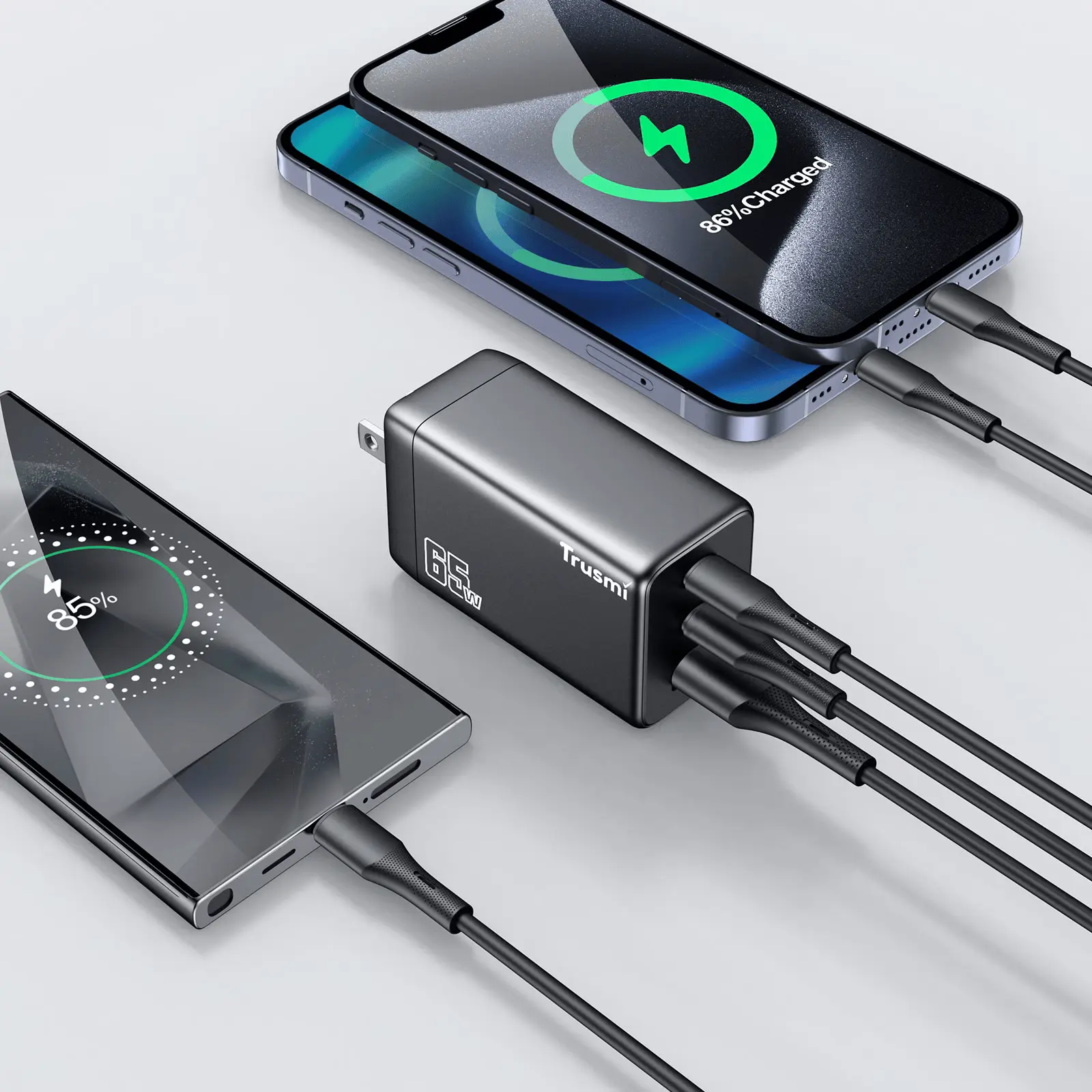 PD65W A+2C Mini Gallium Nitride Fast Charging Charger+C 60W Data Cable (US) Black
