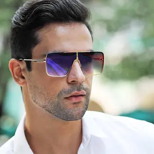 Large-frame sunglasses — men’s metal-frame, one-piece design with a stylish rectangular lens — fashionable sun-protection driving sunglasses