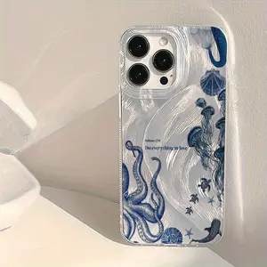New Octopus and Jellyfish Feather Acrylic Case, For iPhone 17 16 15 14 13 12 11 PRO MAX PLUS AIR and iPhone 16E AIR XR XS MAX Series Mobile Phone Case