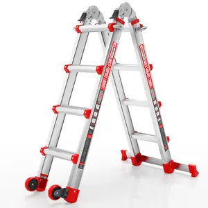 WOLEC Ladder, A Frame 5 Step Extension Ladder, 14/17 Ft with Stabilizer Bar, 330 lbs Weight Rating Telescoping La dder for Household or Outdoor Work outdoorfun