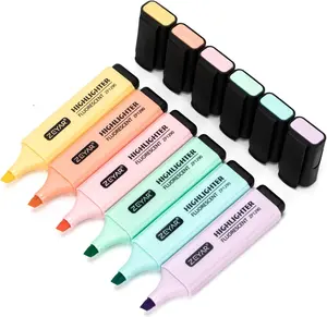 Highlighter, Pastel Colors Chisel Tip Marker Pen, AP Certified, Assorted Colors, Water Based, Quick Dry (6 Macaron Colors)